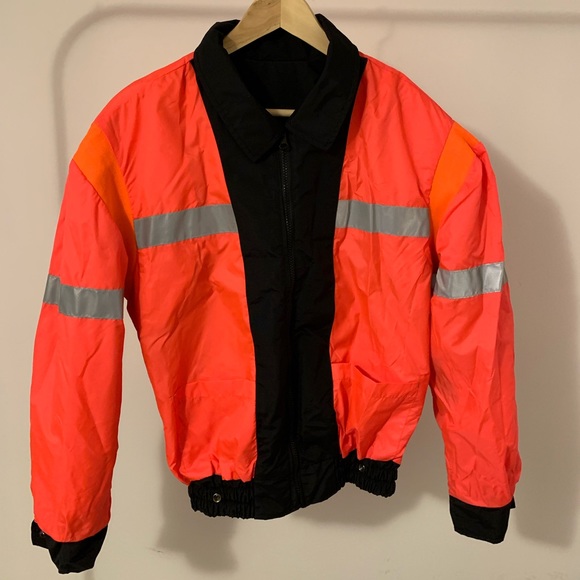 Black & Fluorescent Orange two-sided Bomber Jacket - Picture 4 of 6